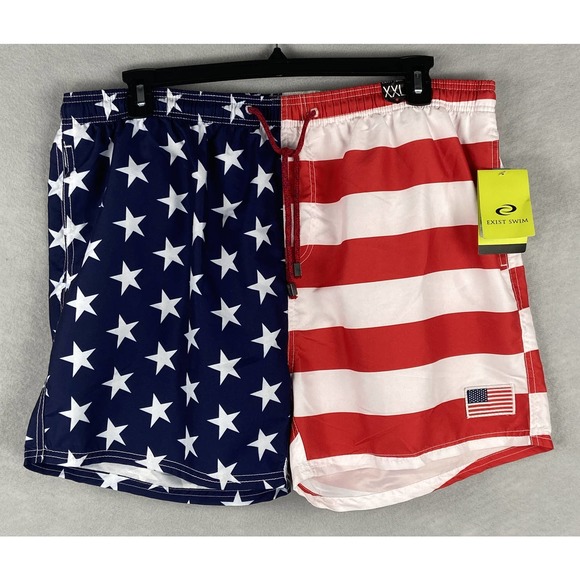 Exist Swim Men's XXL Swim Trunks American Flag Print 3 Pocket Drawstring NEW - Picture 2 of 11